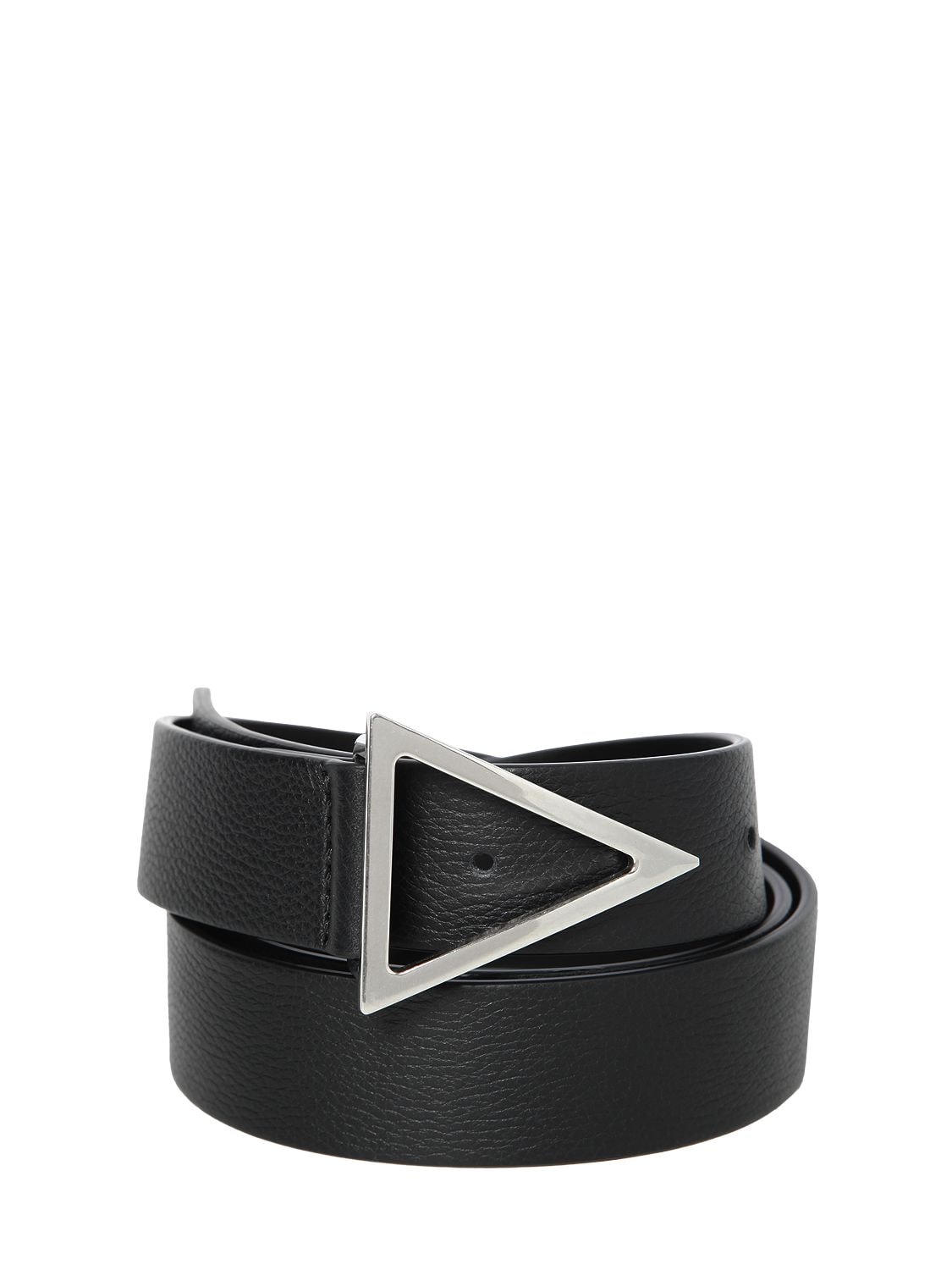 Bottega Veneta 2cm V Buckle Leather Belt In Black