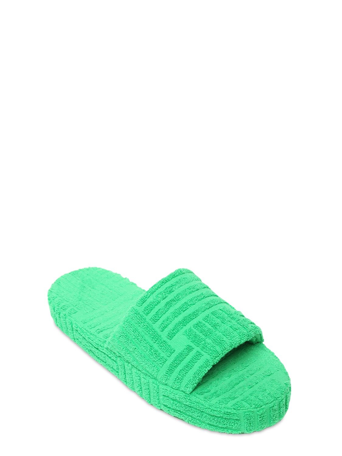 Shop Bottega Veneta Geometric Terrycloth Slide Sandals In Grass