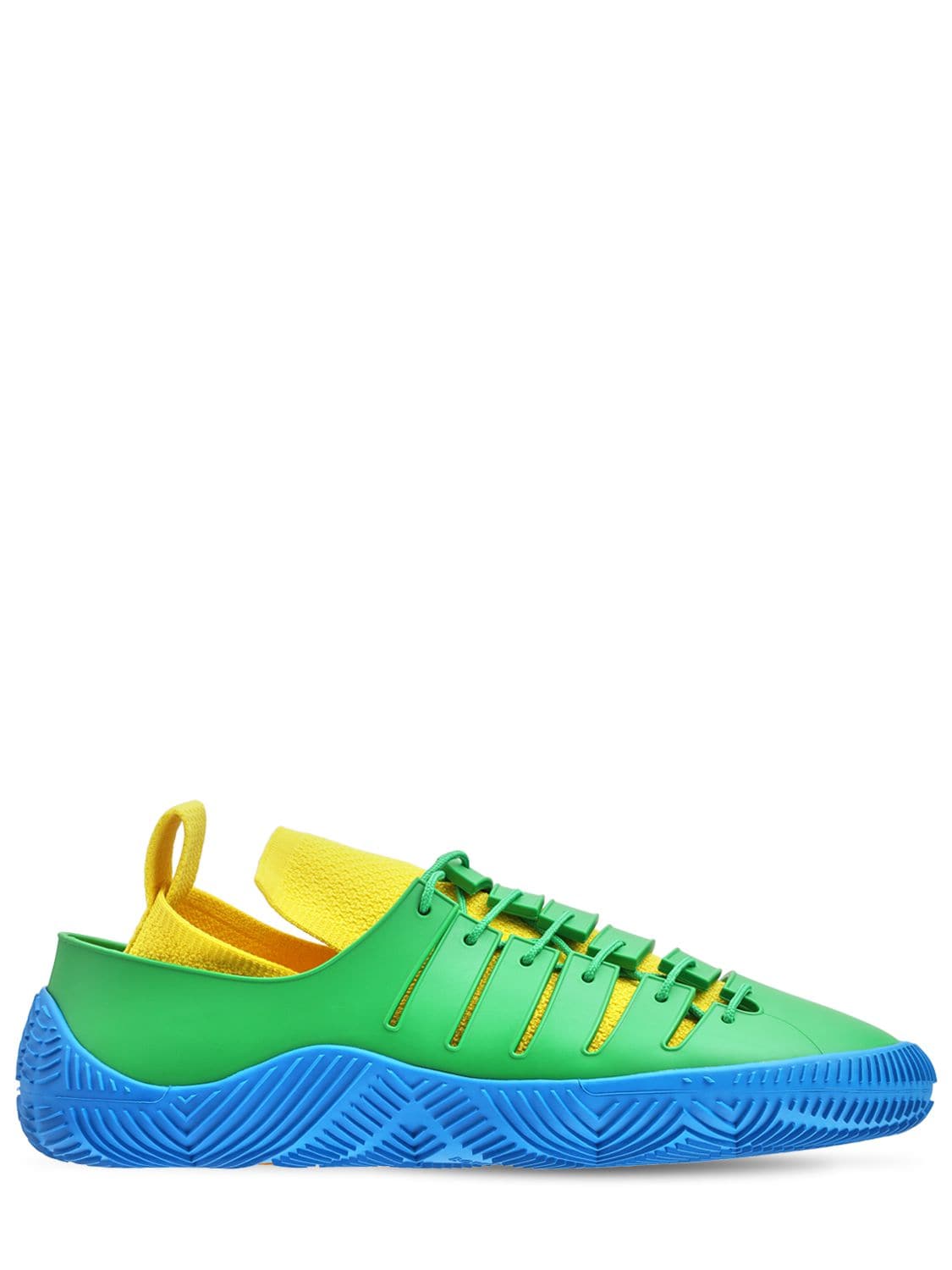 Bottega Veneta Tech Knit & Rubber Low Sneakers In Grss,yellw,blue