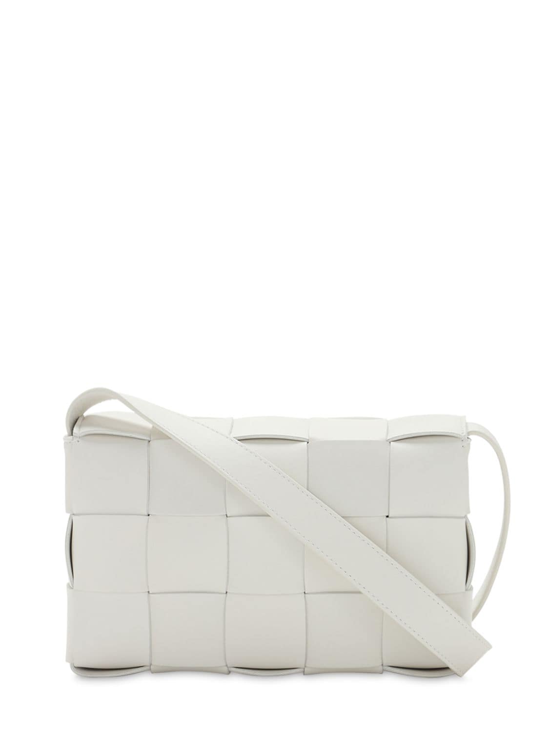 Shop Bottega Veneta Medium Cassette Leather Crossbody Bag In White