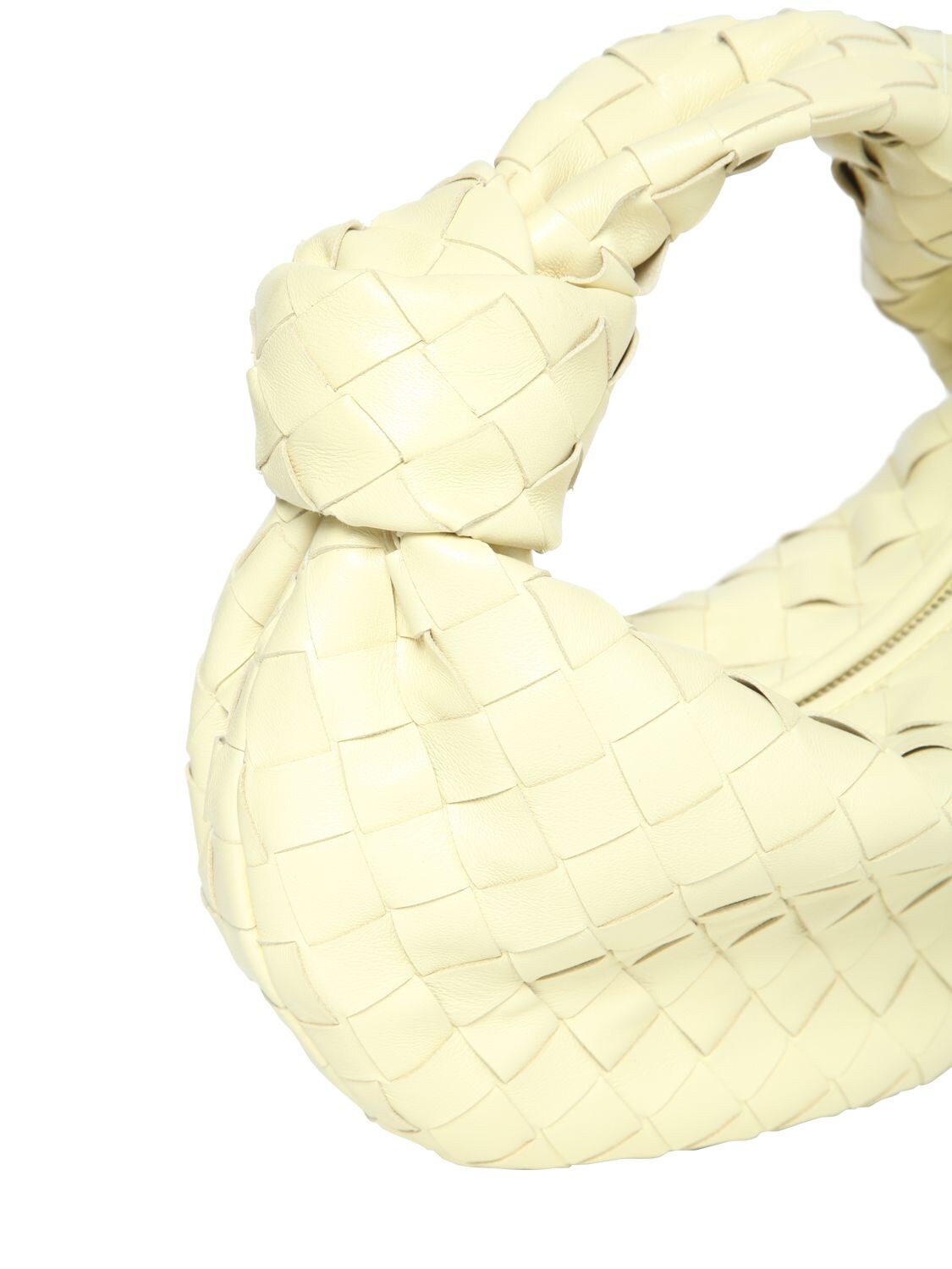 Shop Bottega Veneta Mini Jodie Leather Top Handle Bag In Ice Cream