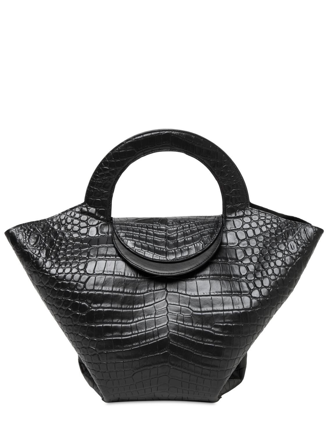 Croc Embossed Leather Top Handle Bag