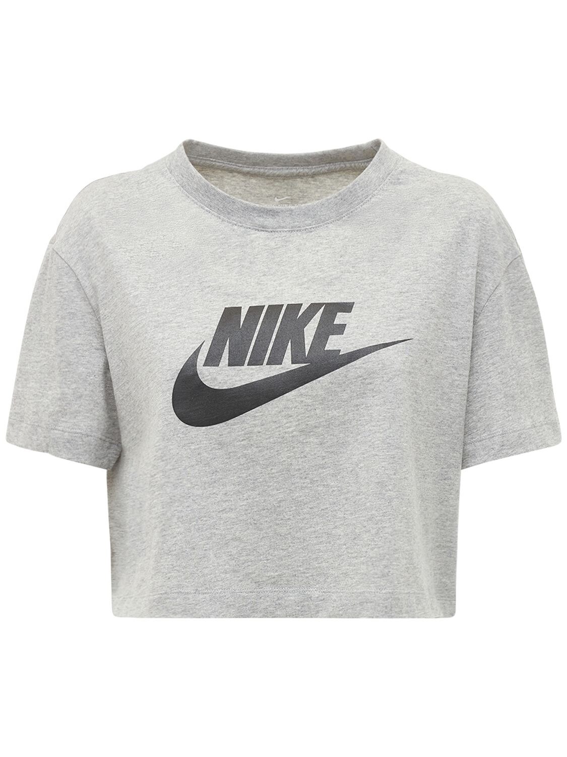 Nike Logo Cotton Crop T-shirt In Grey