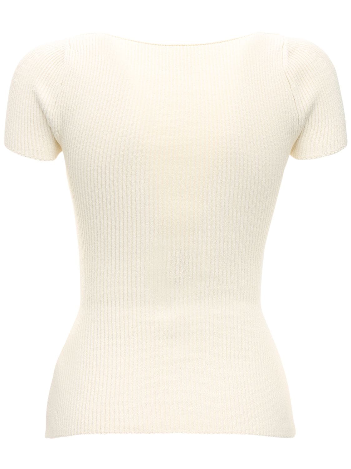Shop Khaite Ista Cap Sleeve Ribbed Viscose Blend Top In White
