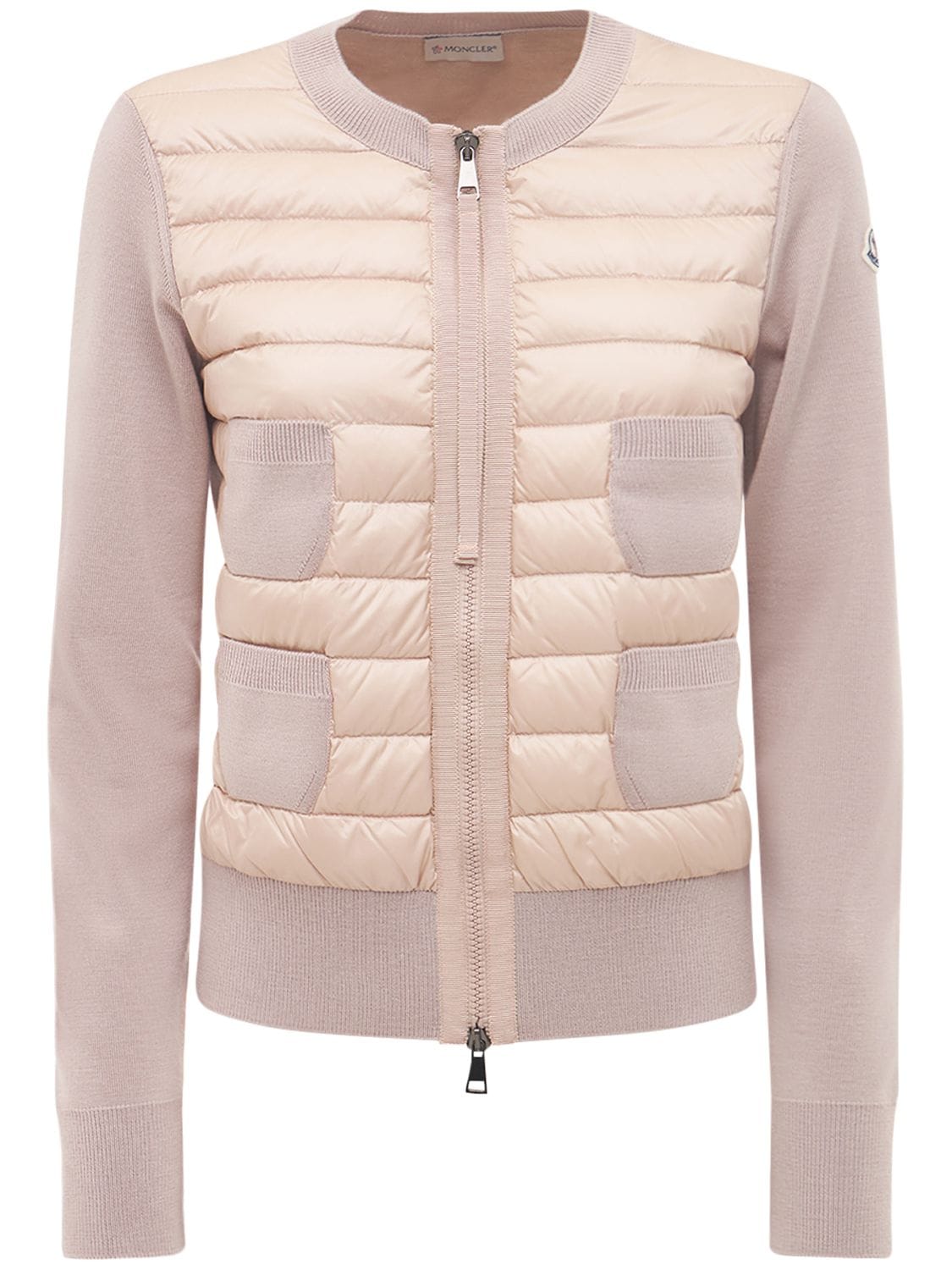 Moncler Wool Tricot & Nylon Down Jacket In Pink