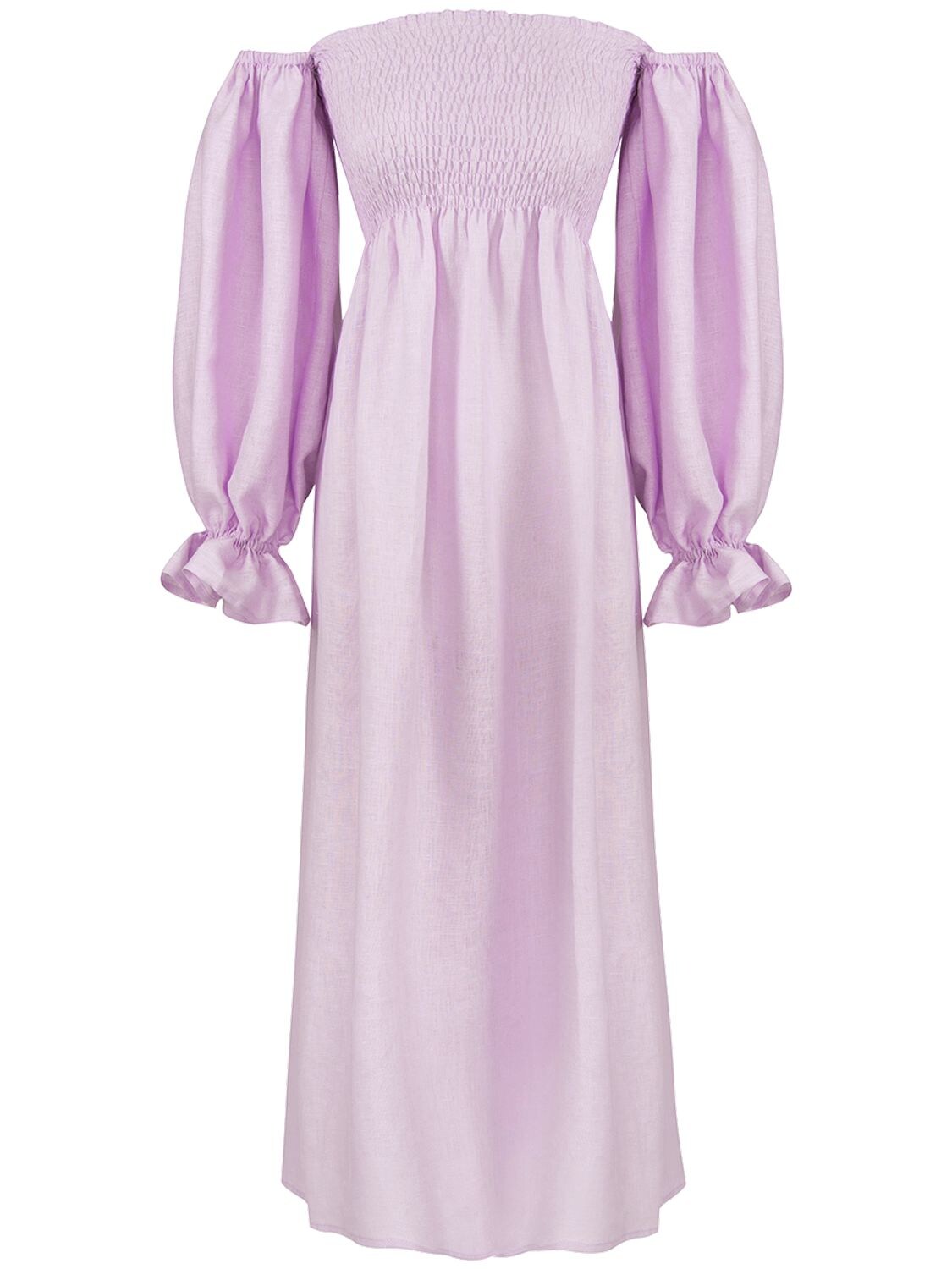 SLEEPER "ATLANTA" OFF-THE-SHOULDER LINEN DRESS,73IDP8016-TEFWQU5ERVI1