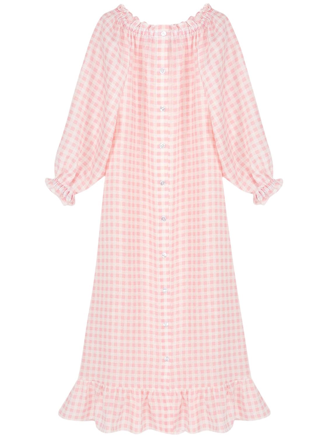 SLEEPER LOUNGEWEAR GINGHAM LINEN MIDI DRESS,73IDP8026-UELOSY9XSELURQ2
