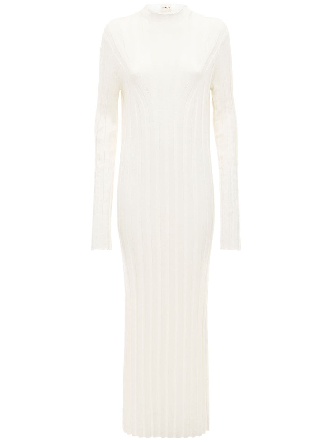 Loulou Studio Gaya Knitted Linen & Silk Long Dress In Ivory