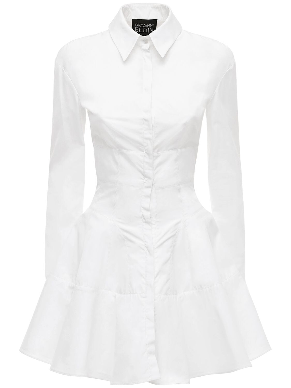 Giovanni Bedin Cotton Poplin Godet Shirt Mini Dress In White