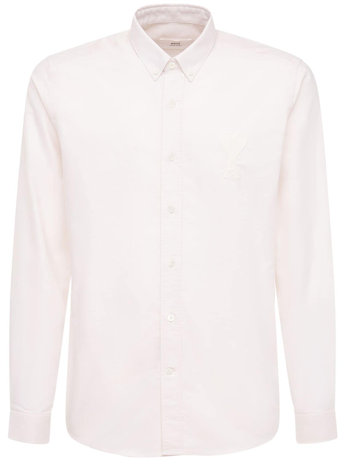 Ami Alexandre Mattiussi Logo Embroidered Cotton Oxford Shirt In Off White