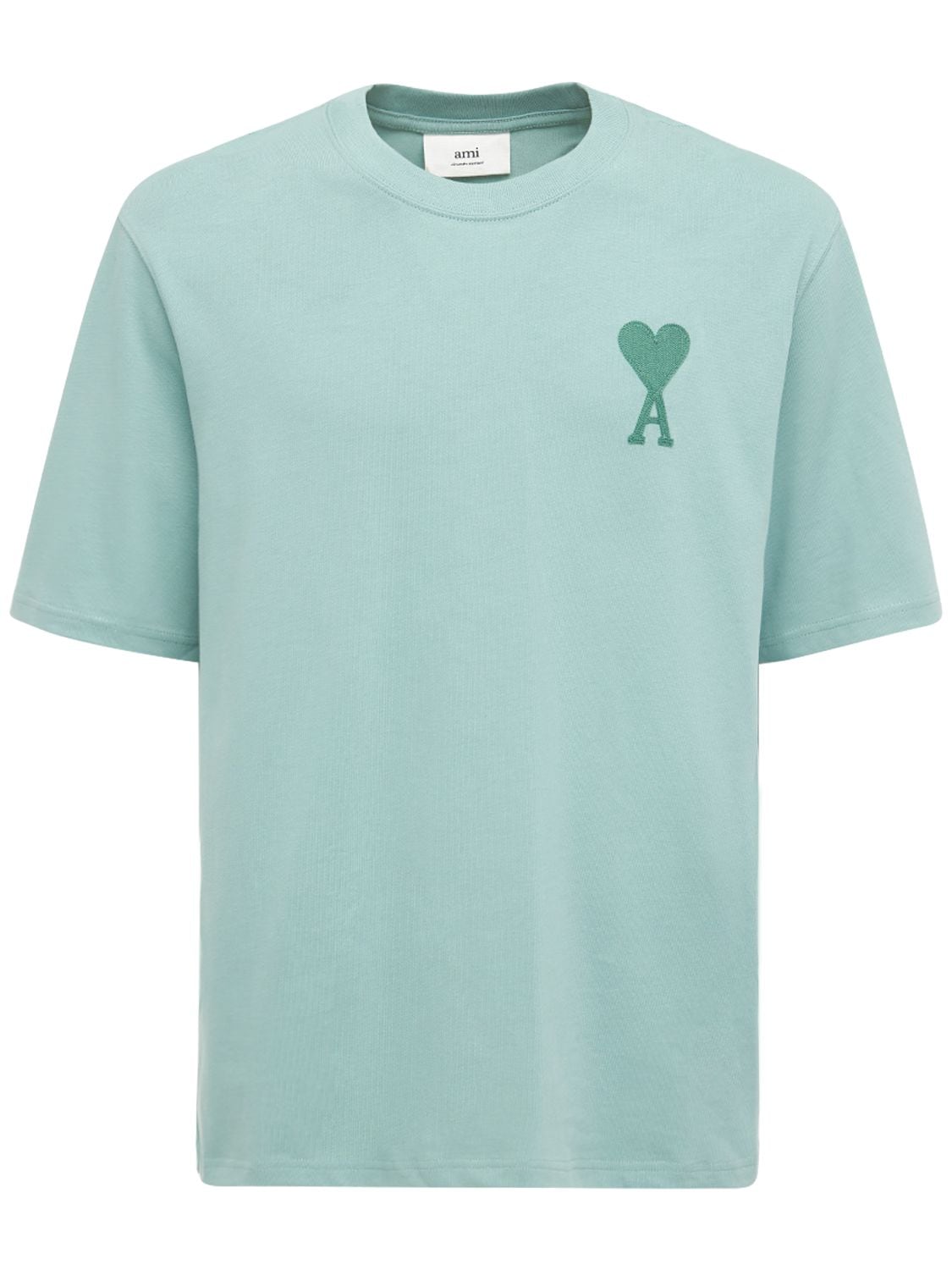 Ami Alexandre Mattiussi Logo Embro Boxy Cotton Jersey T-shirt In Green Aqua