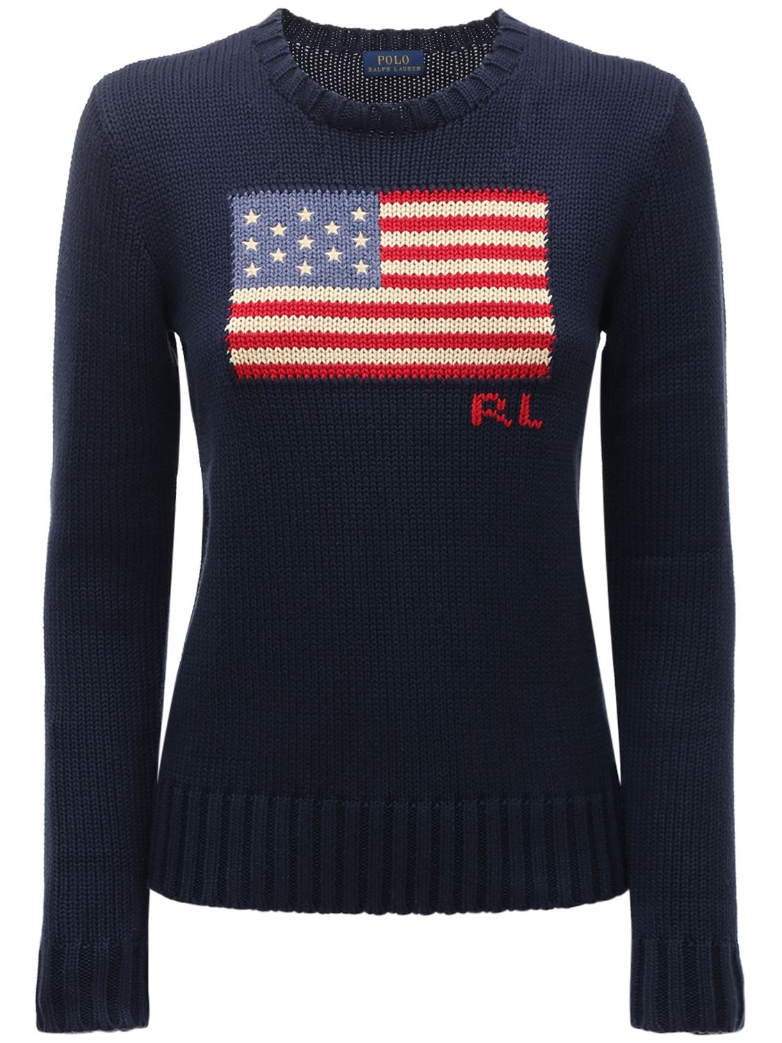 Polo Ralph Lauren American Flag Intarsia Cotton Sweater In Navy
