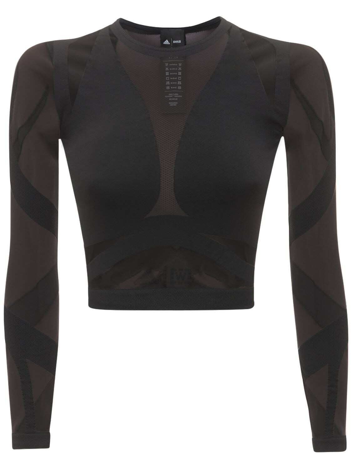 Adidas X Wolford Sheer Motion Cropped Long Sleeve Top In Black