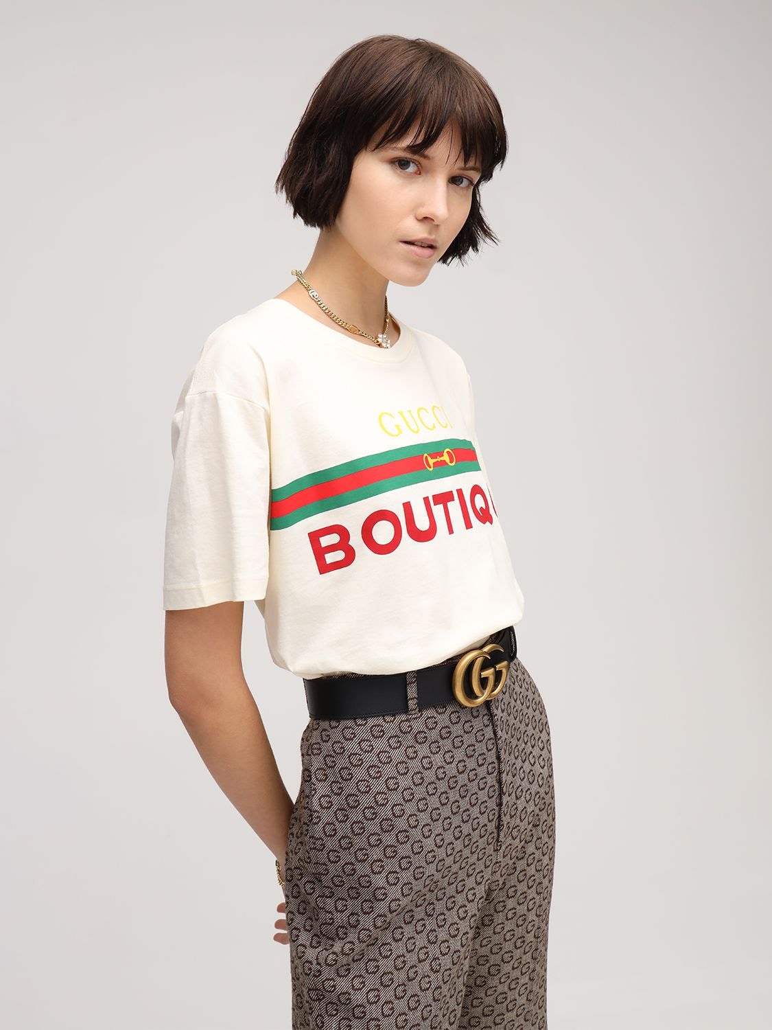 Shop Gucci Printed Cotton Jersey T-shirt In White