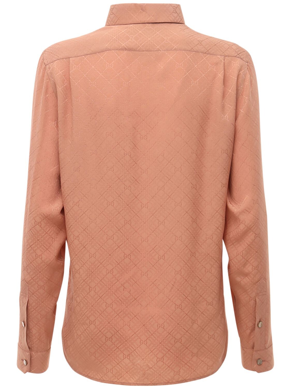 Shop Gucci Gg Print Silk Crepe Shirt In Pink