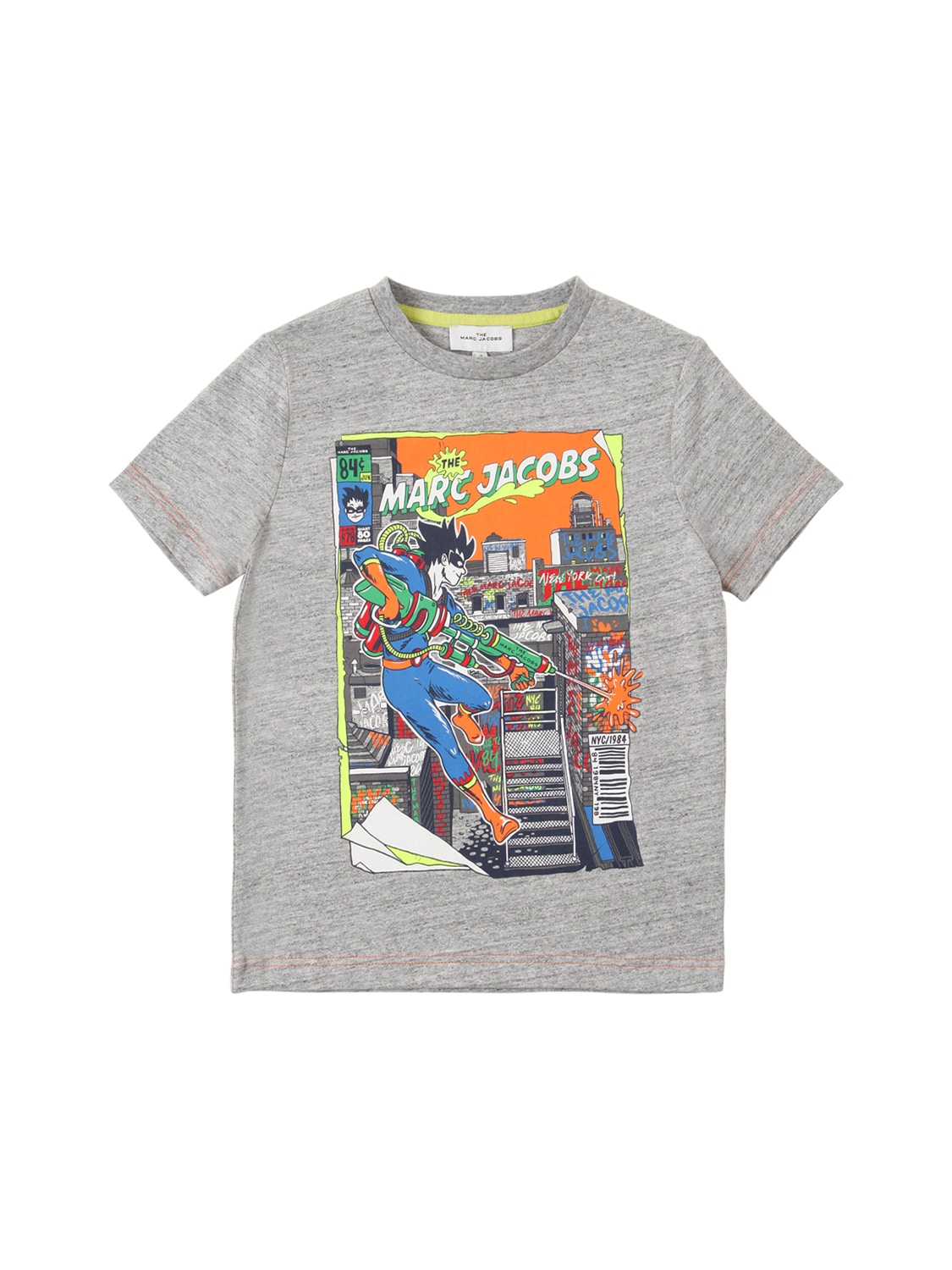 Little Marc Jacobs Kids' Printed Organic Cotton T-shirt In Grigio