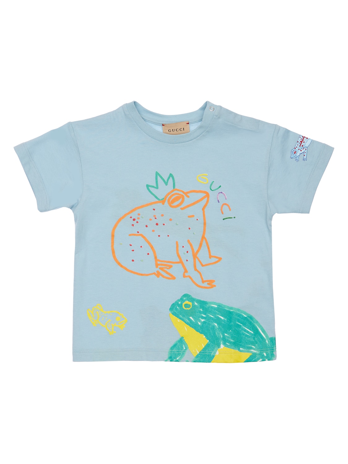 Gucci Kids' Frog Print Cotton Jersey T-shirt In Light Blue
