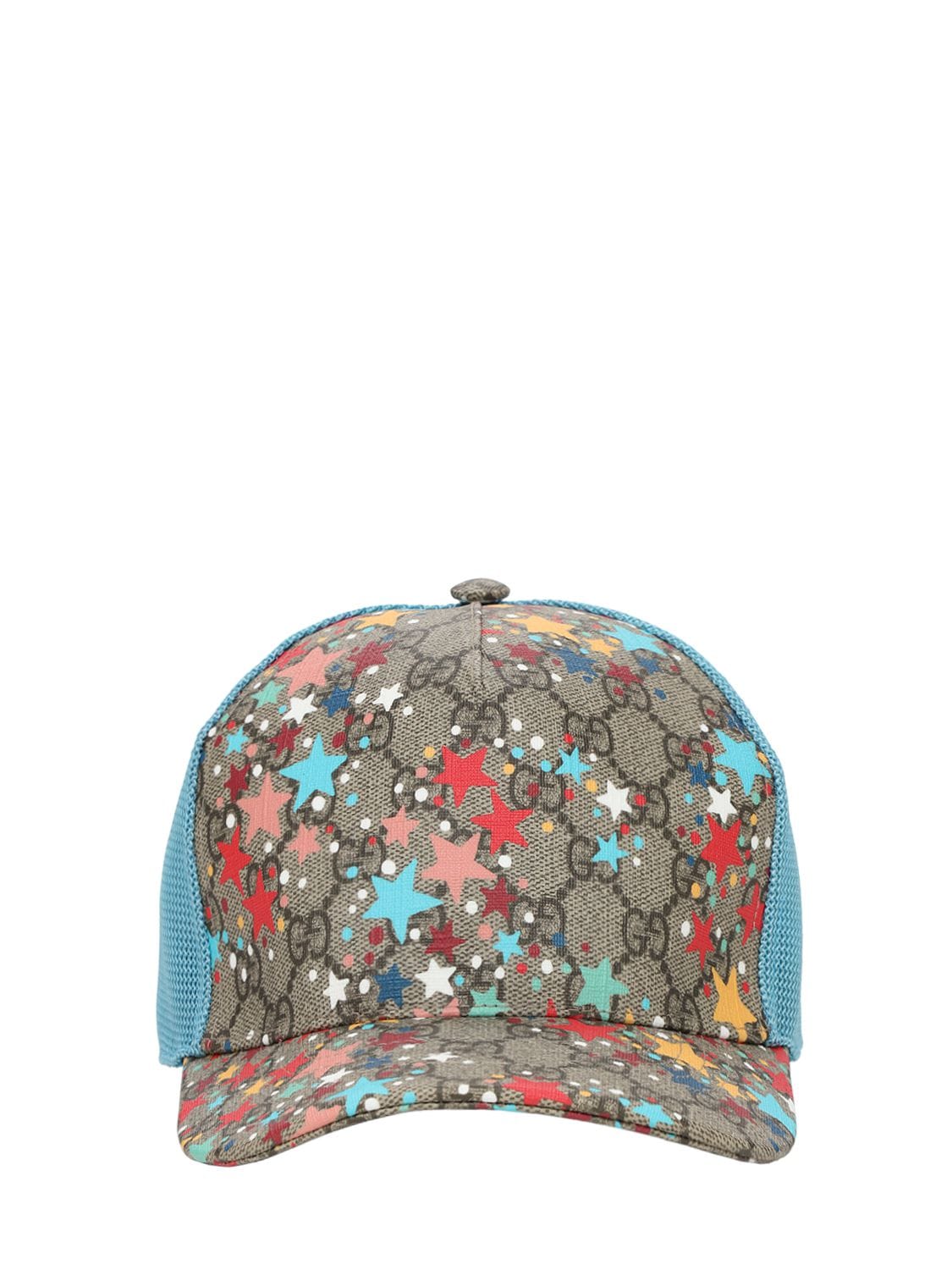 Gucci Babies' Stars Print Gabardine Baseball Hat In Beige,light Blue