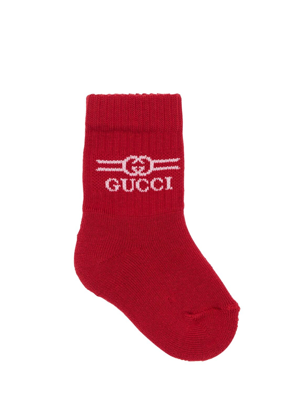 Gucci Kids' Logo Cotton Knit Socks In Red