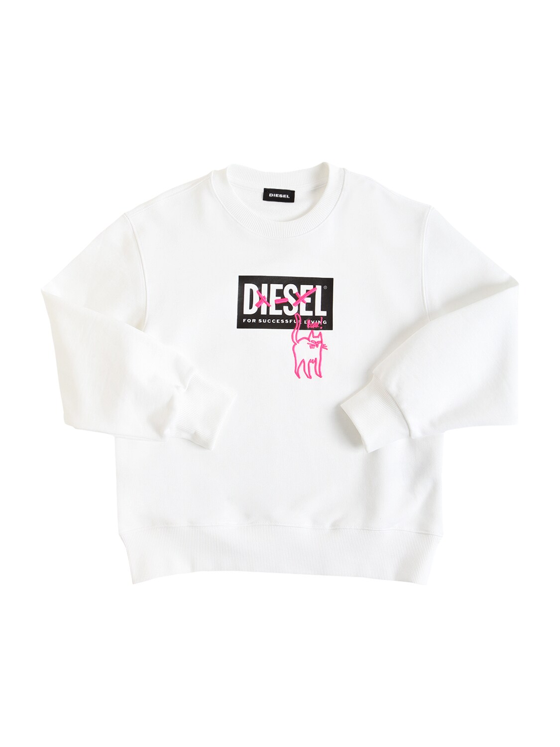 Diesel Kids' Logo Printed Cotton Sweatshirt In White