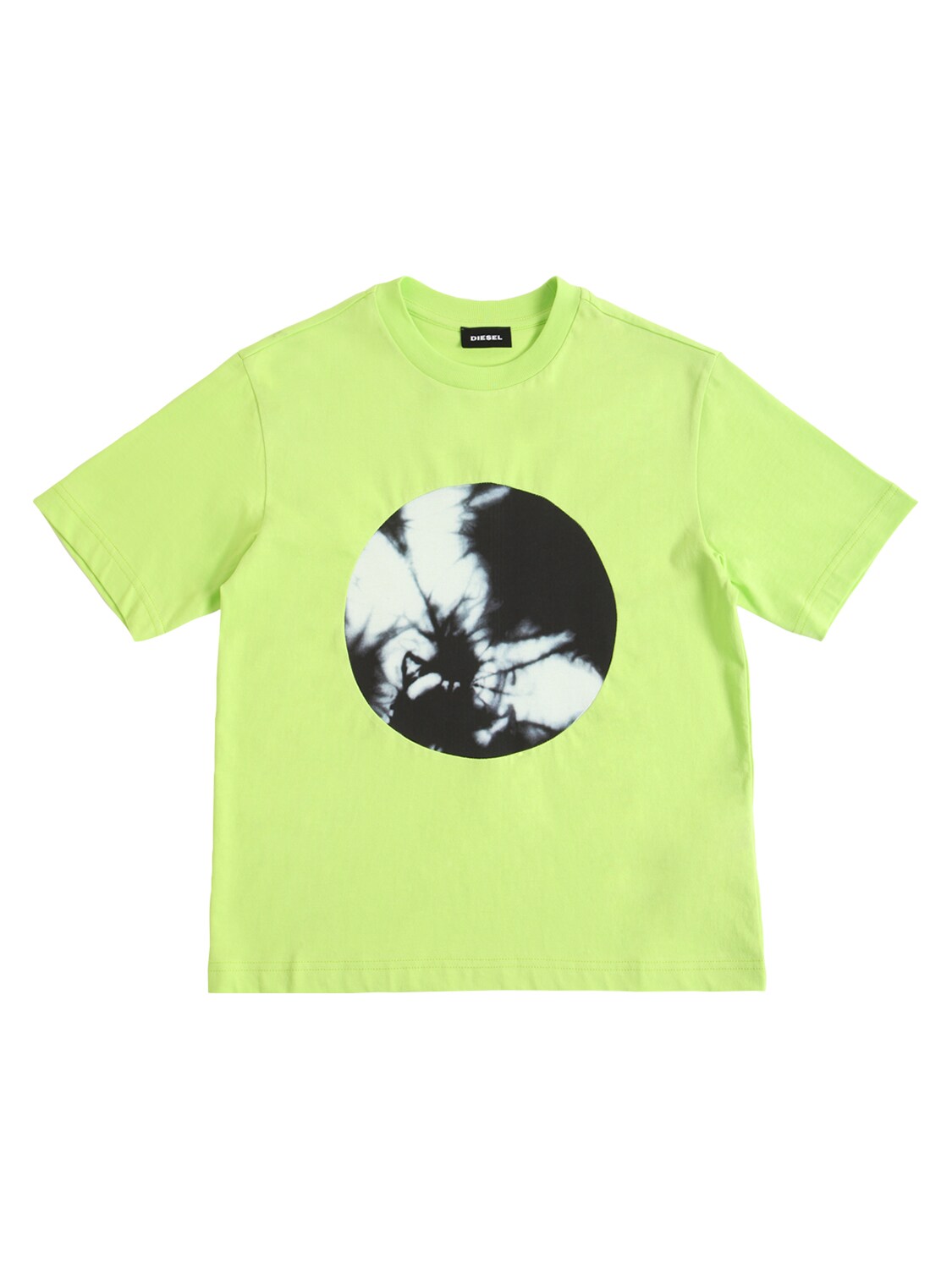 Diesel Kids' Tie Dye Patch Cotton Jersey T-shirt In Neon Green