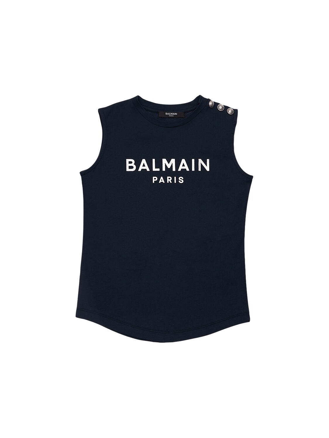 Balmain Kids' Sleeveless Logo Cotton Jersey Tank Top In Navy