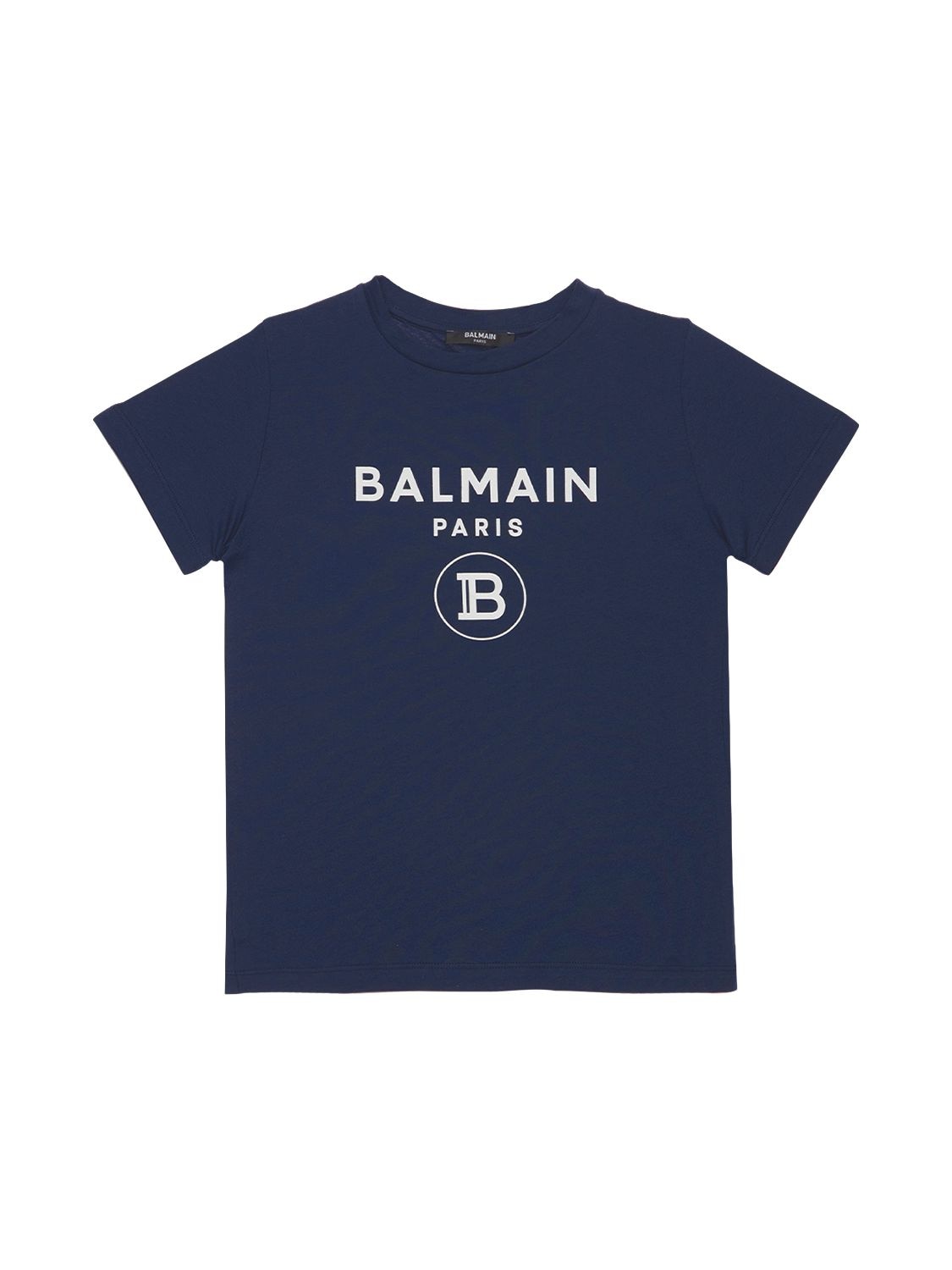 Balmain Kids' Logo Print Cotton Jersey T-shirt In Navy