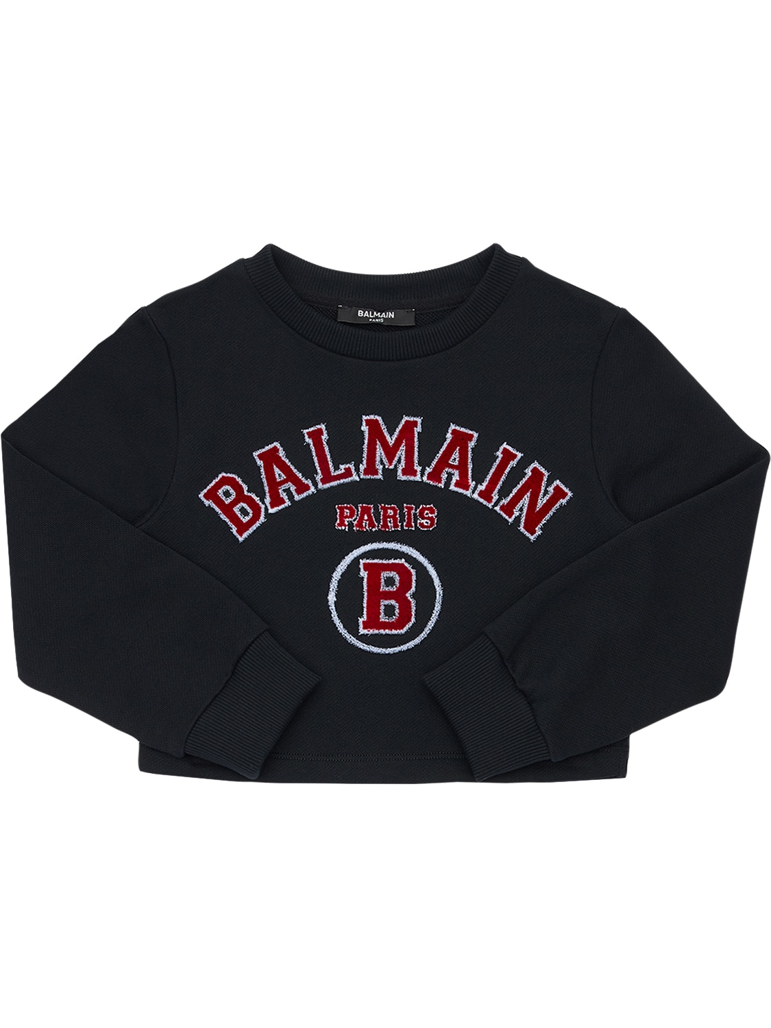 Balmain Kids' Cropped Cotton Sweatshirt In Black