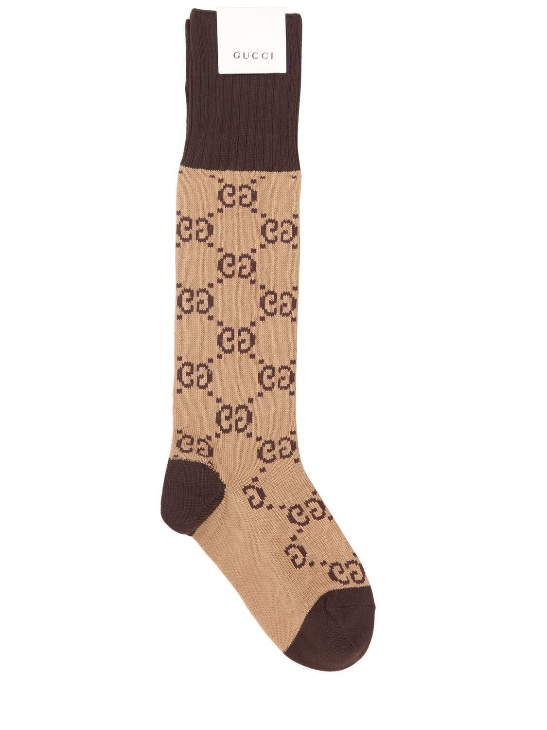 Gucci Gg Jacquard Logo Cotton Blend Socks In Beige,dark