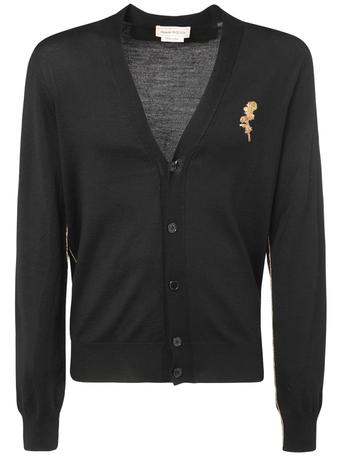 Alexander Mcqueen Floral Embroidery Wool Knit Cardigan In Black | ModeSens