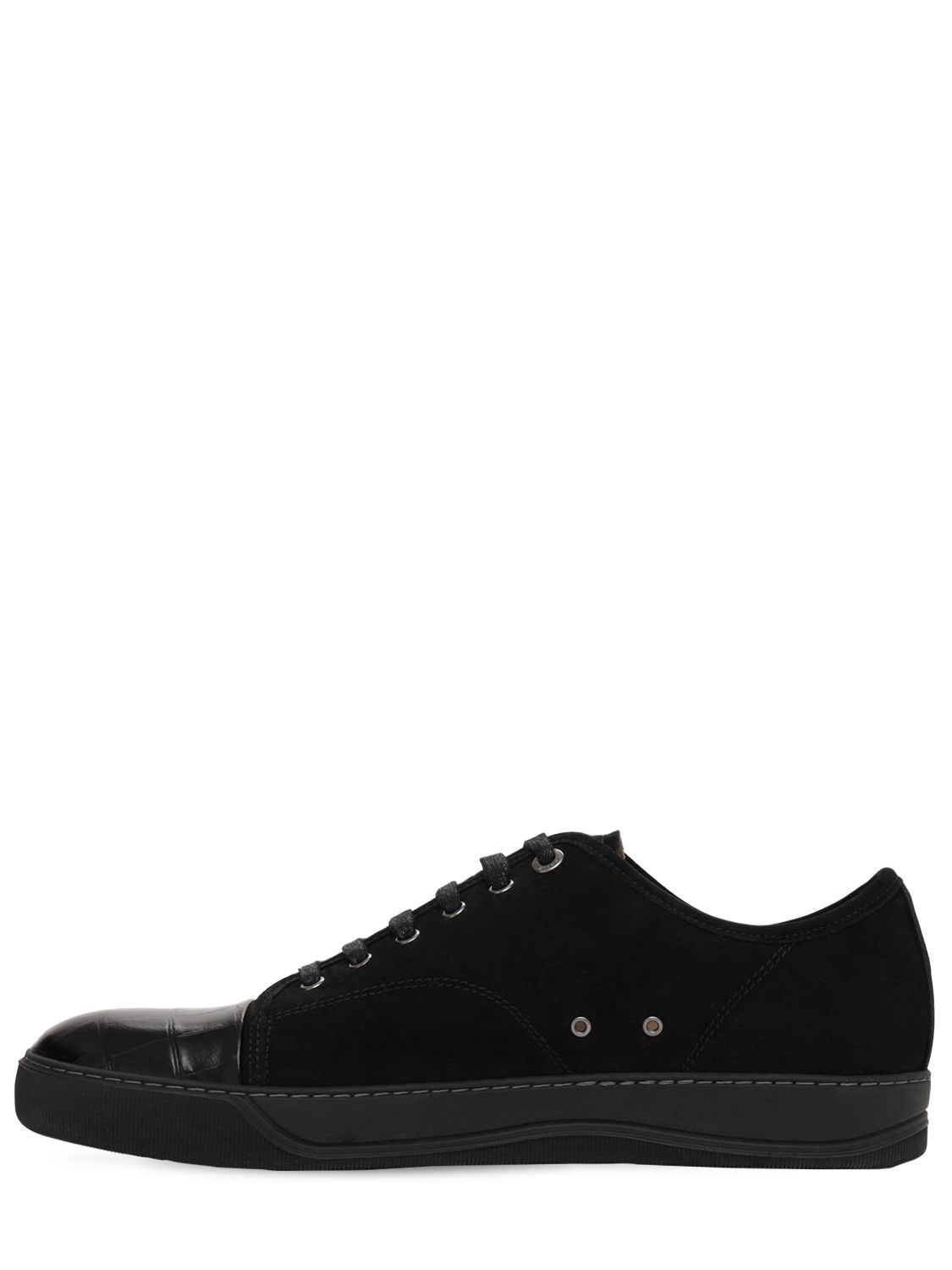 Lanvin Suede And Leather Cap-toe Sneakers In Black | ModeSens