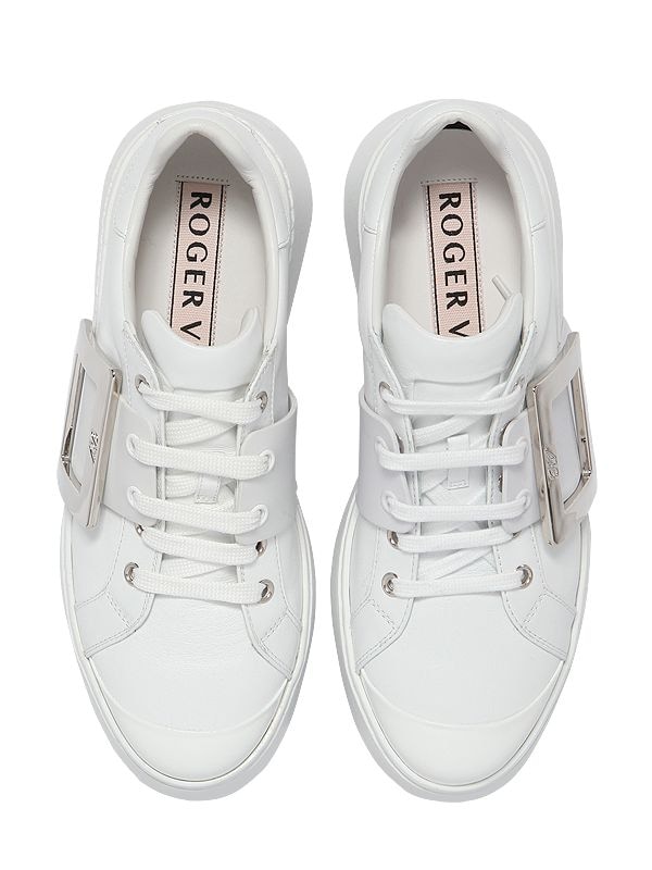 Shop Roger Vivier 40mm Viv Skate Leather Sneakers In White
