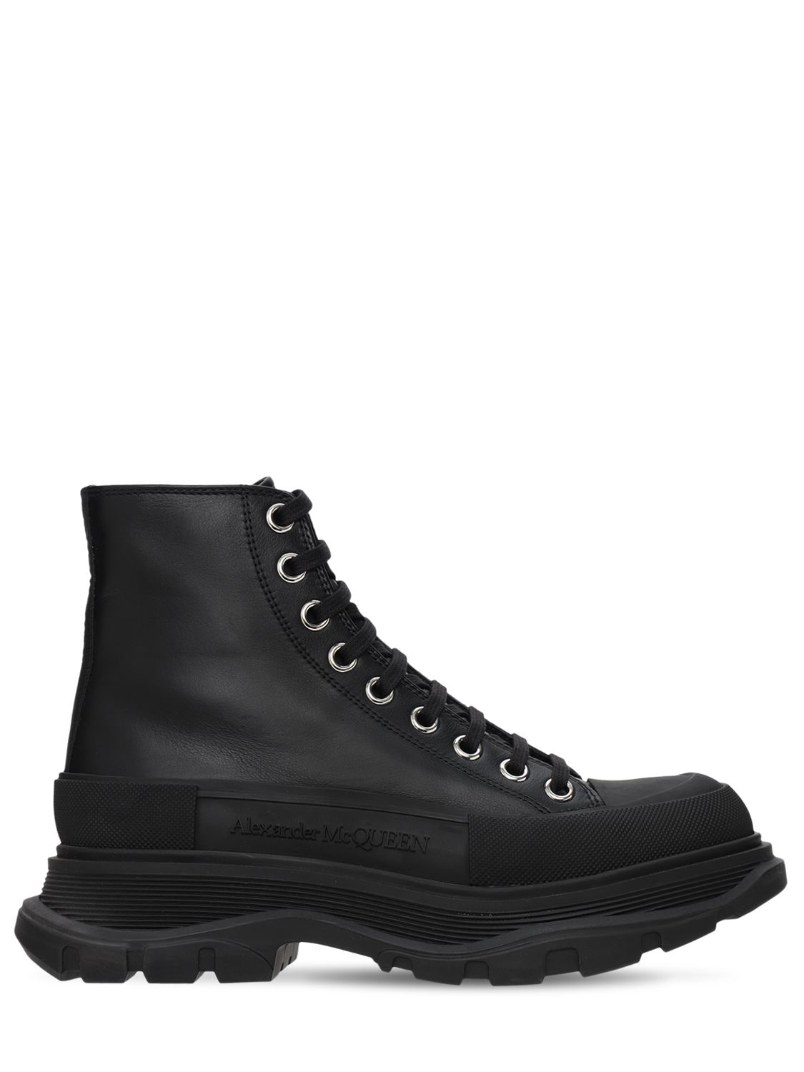 Alexander Mcqueen Tread Slick Leather Ankle Boots In Black | ModeSens