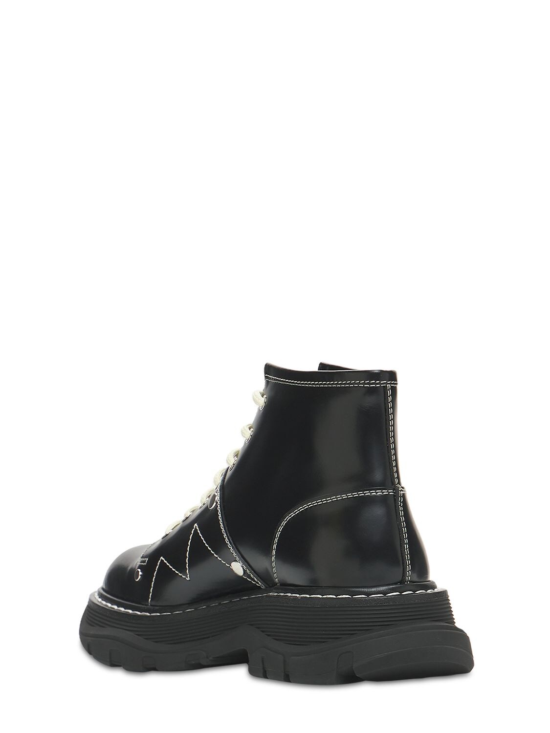 Shop Alexander Mcqueen 40mm Tread Brushed Leather Combat Boots In Black