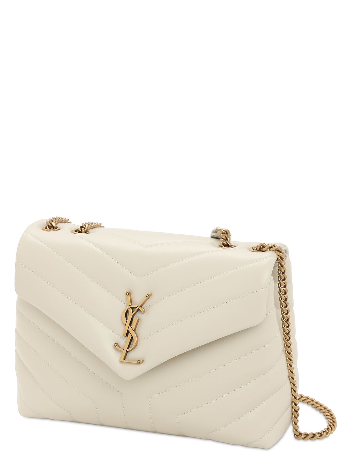 Shop Saint Laurent Small Loulou Leather Shoulder Bag In Crema Soft