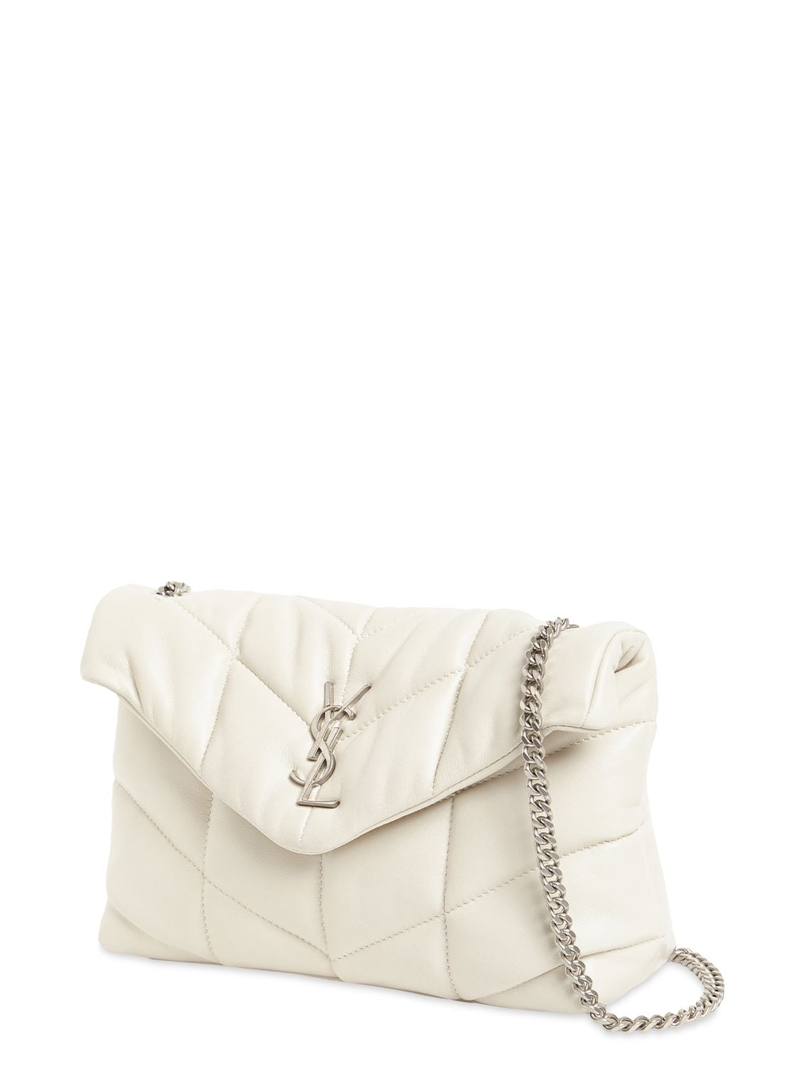 Saint Laurent Loulou Puffer Mini Crossbody Bag in White