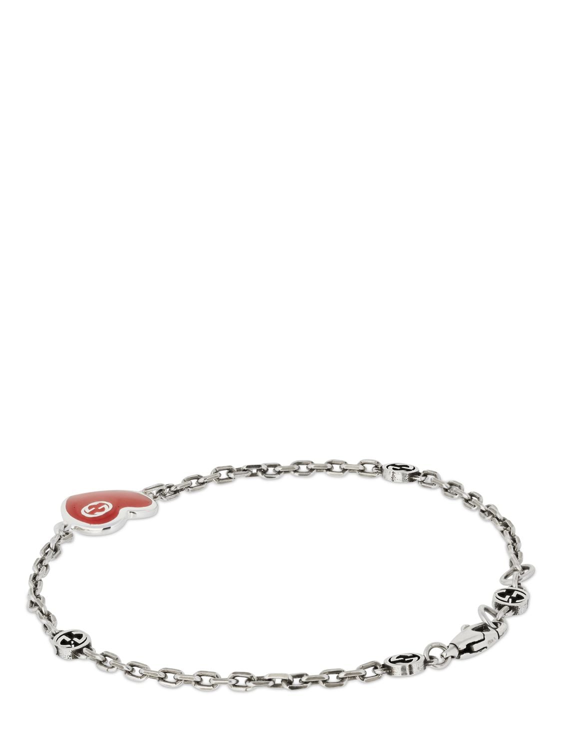 Shop Gucci Heart Interlocking G Chain Bracelet In Silver,red