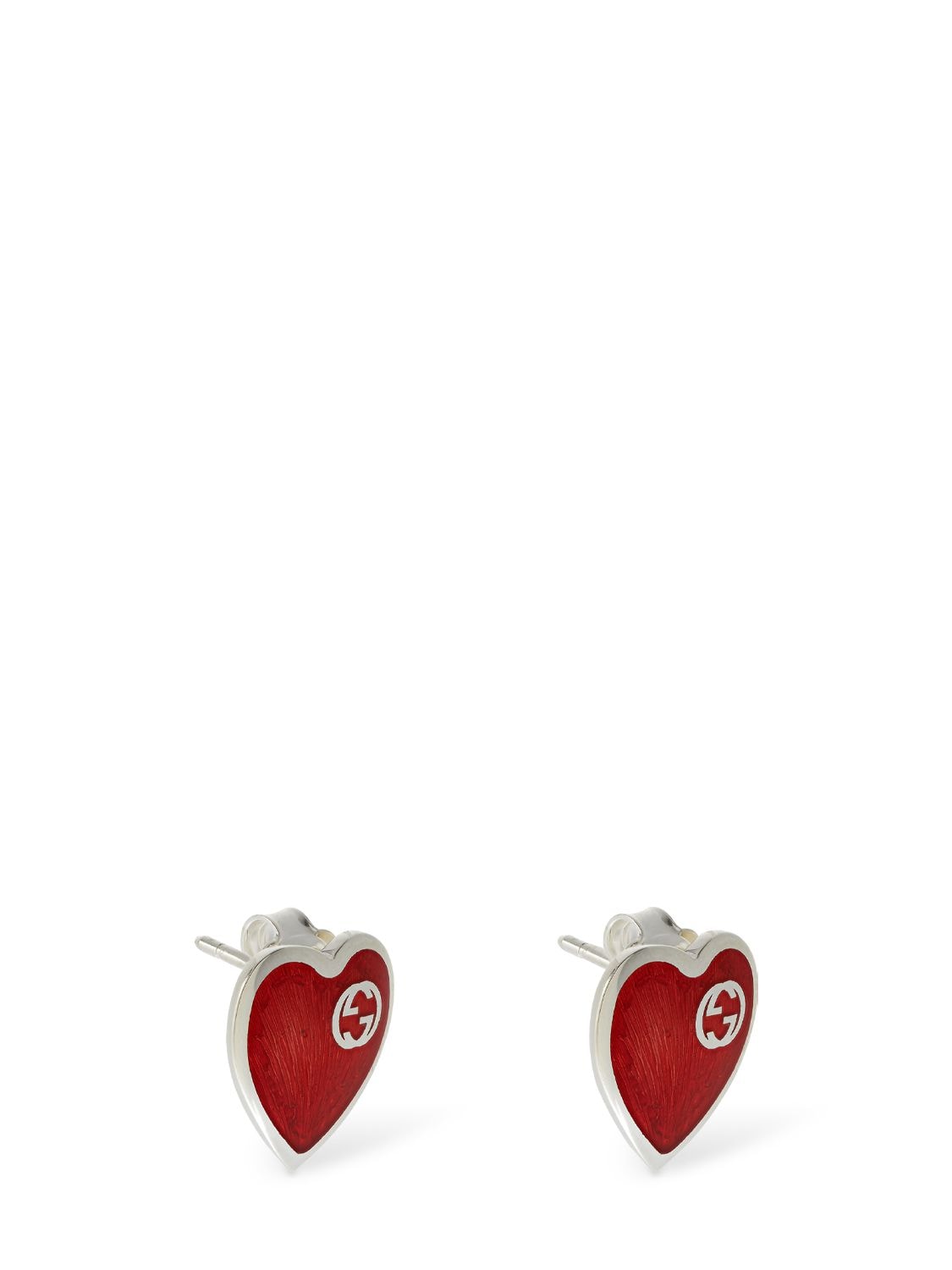 Shop Gucci Interlocking G Enamel Heart Earrings In Red