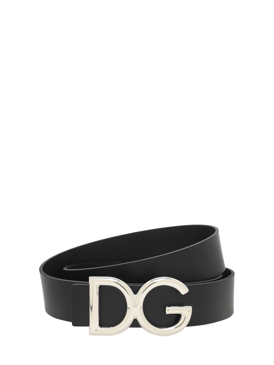Dolce & Gabbana 35mm Dg Buckle Leather Belt In Black