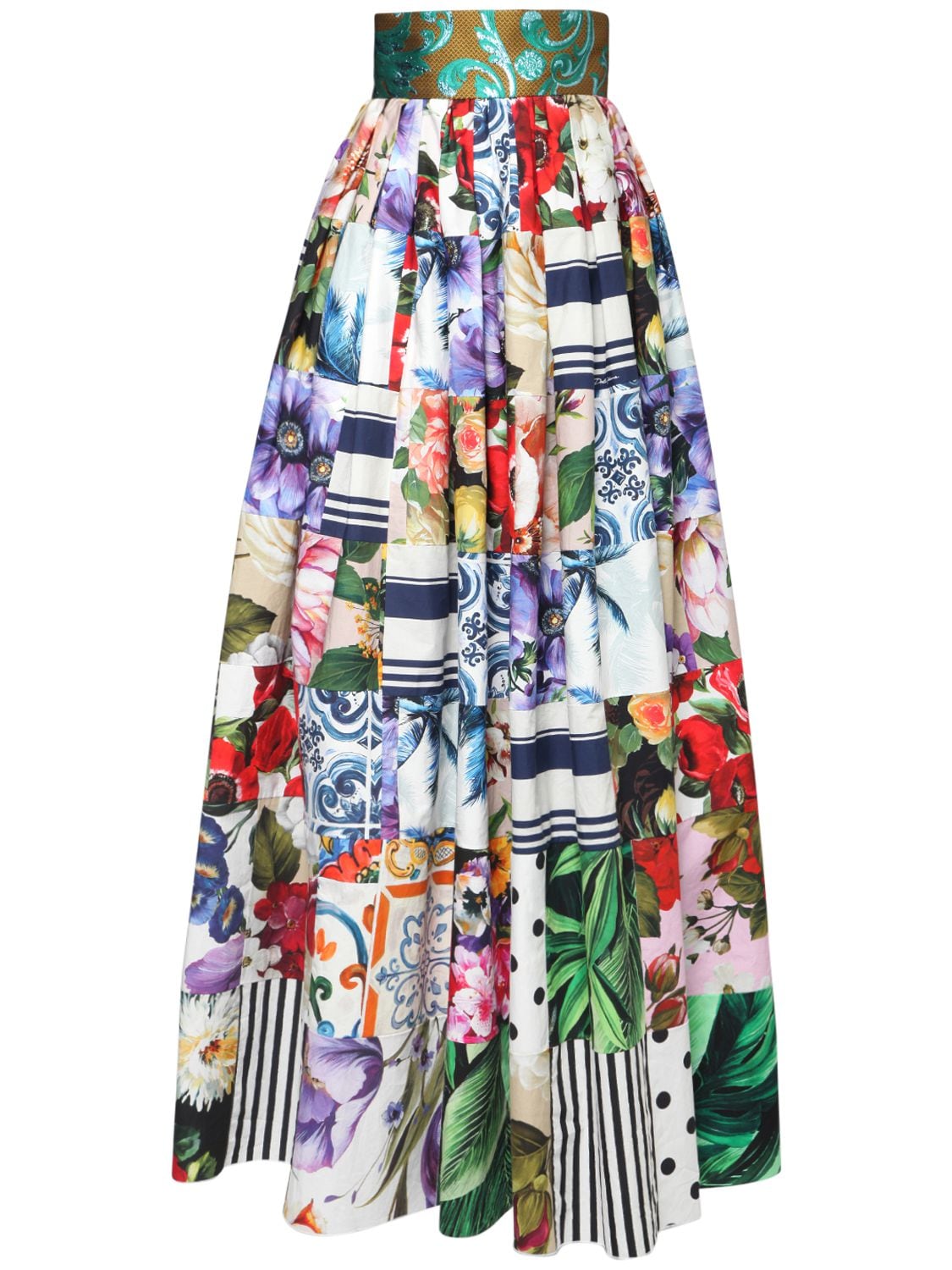 Dolce & Gabbana Mixed Poplin Wide Long Skirt In Multicolor