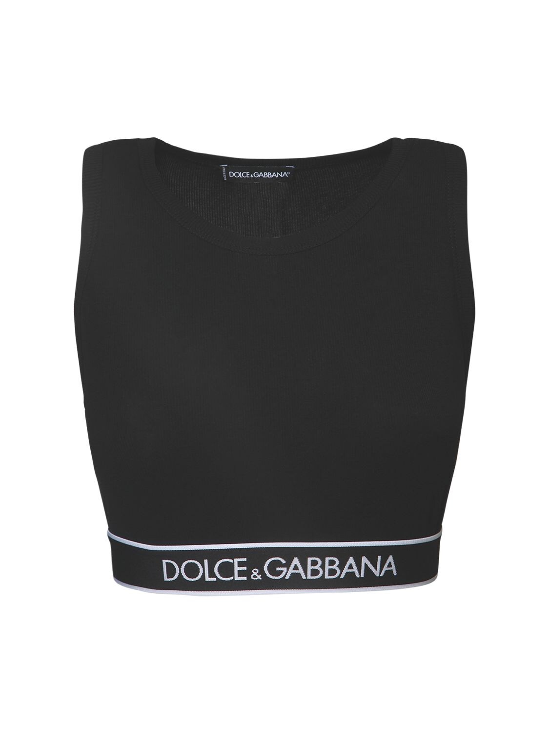 Dolce & Gabbana Stretch Cotton Top W/ Logo Hem In Black