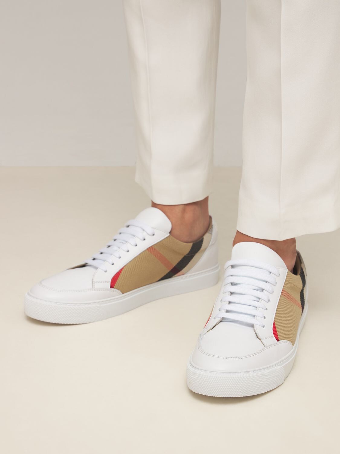 burberry salmond leather and cotton sneakers