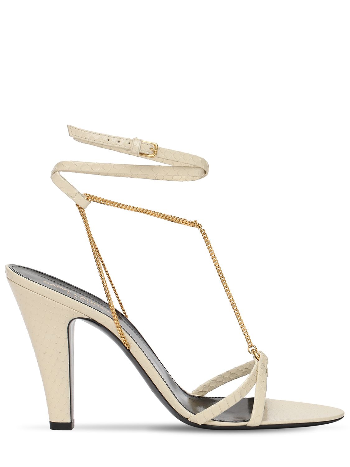 Saint Laurent Sue Chain-embellished Leather Sandals In Cream | ModeSens
