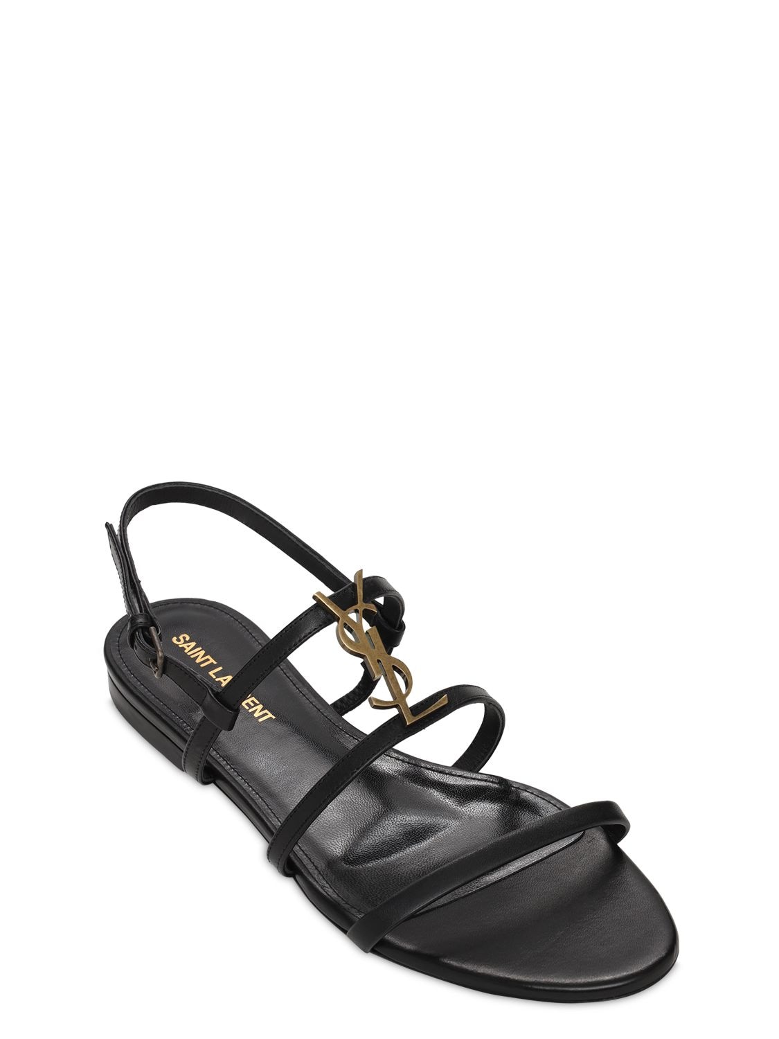 Shop Saint Laurent 10mm Cassandra Leather Sandals In Black