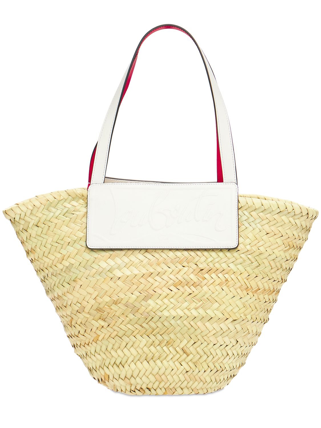 Christian Louboutin Loubishore Leather-trimmed Straw Tote In Beige