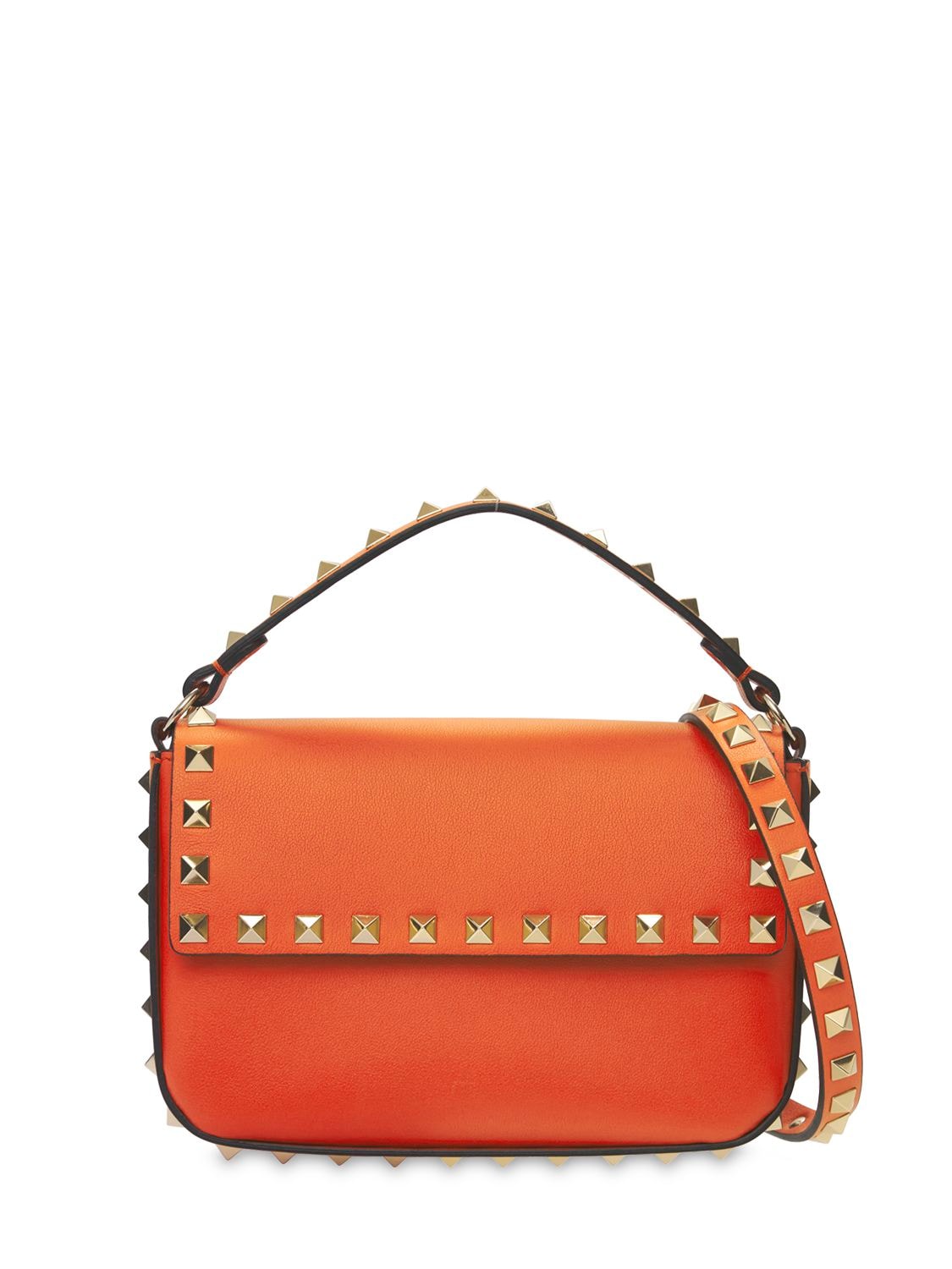Valentino Garavani Small Leather Rockstud Top Handle Bag In Orange