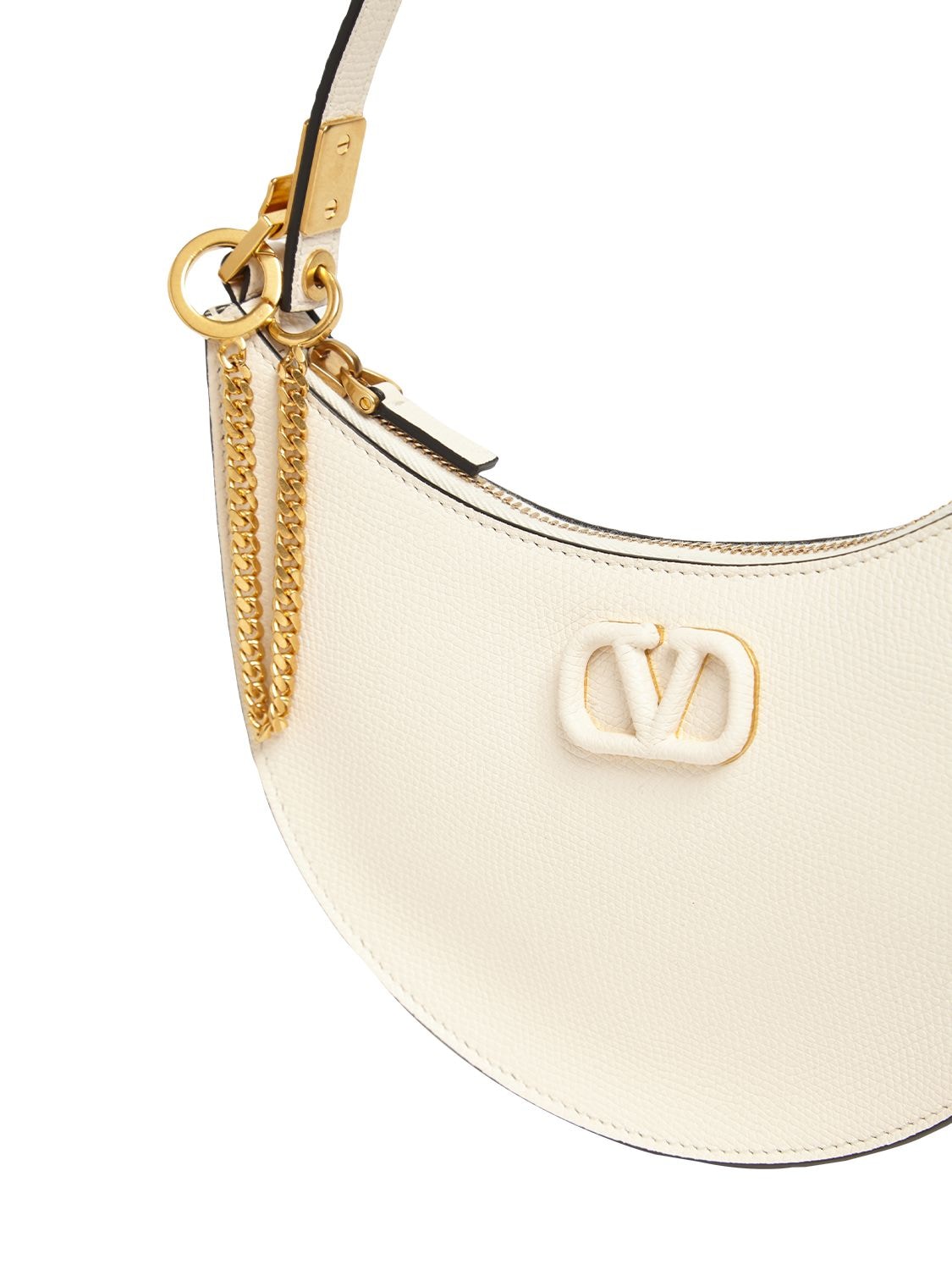 Valentino Garavani Mini V Light Ivory Leather Hobo Bag New