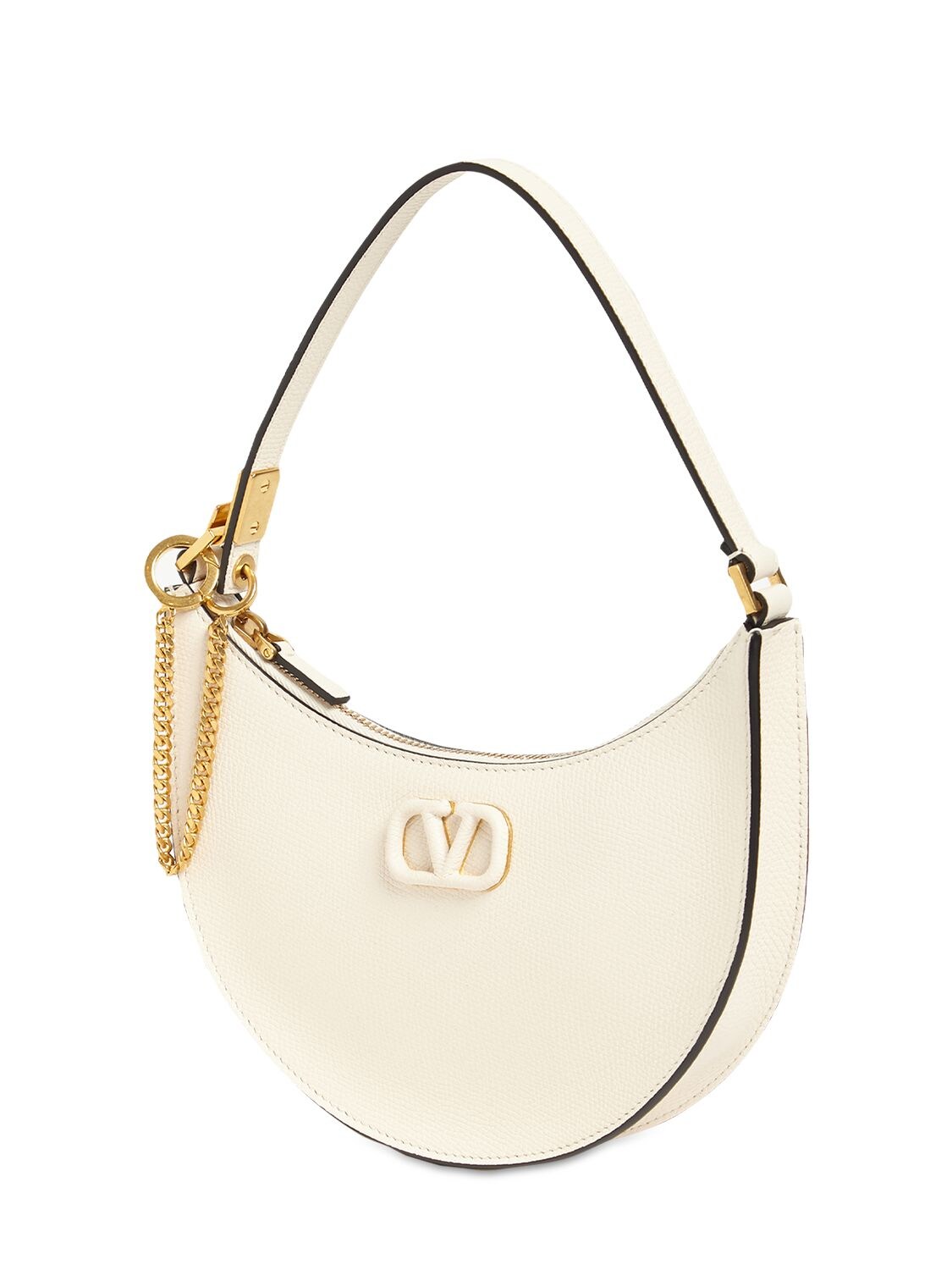 Valentino Garavani Mini V Light Ivory Leather Hobo Bag New