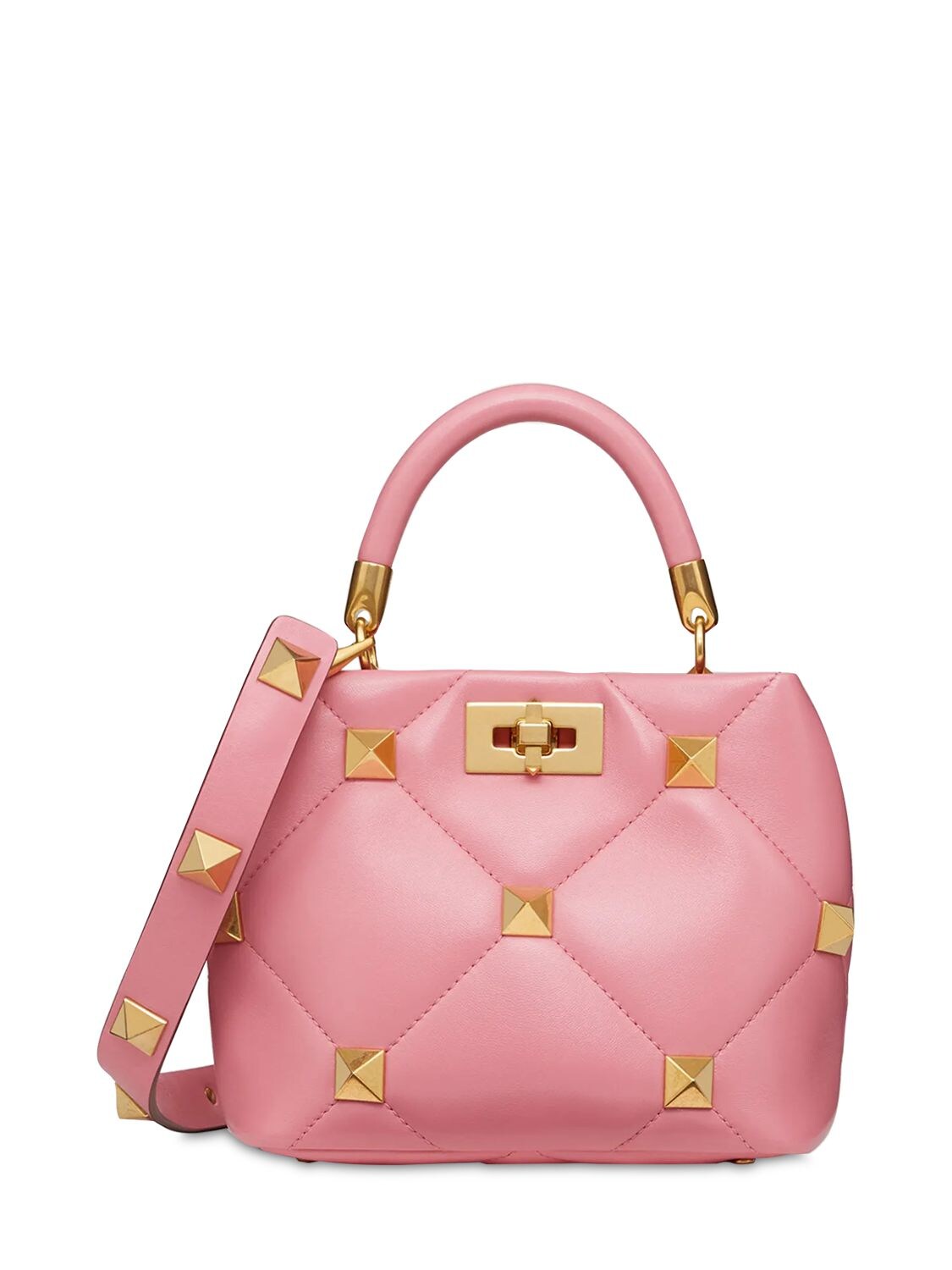 Valentino Garavani Small Roman Studded Leather Bag In Flamingo Pink