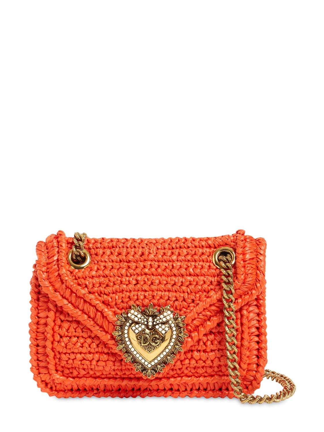 Dolce & Gabbana Mini Devotion Crochet Shoulder Bag In Orange